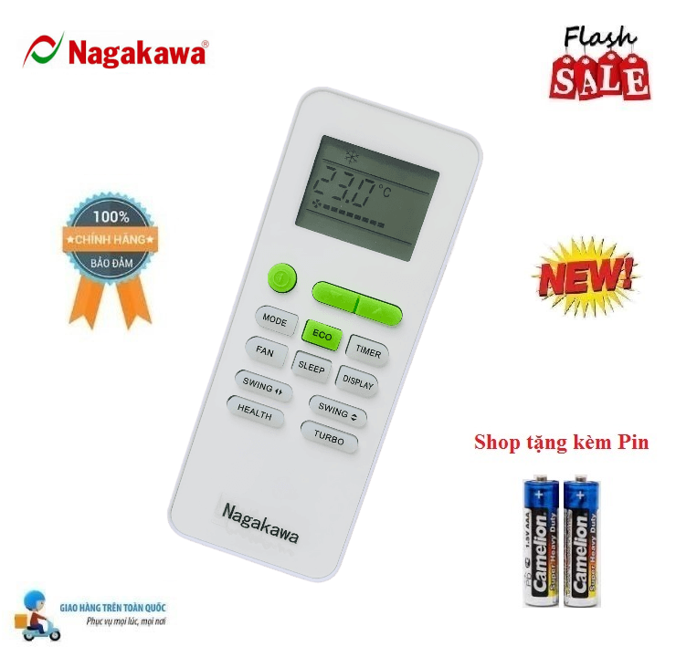 Remote Điều khiển điều hòa Nagakawa 1 2 chiều Inverter- Hàng chính hãng Tặng kèm Pin