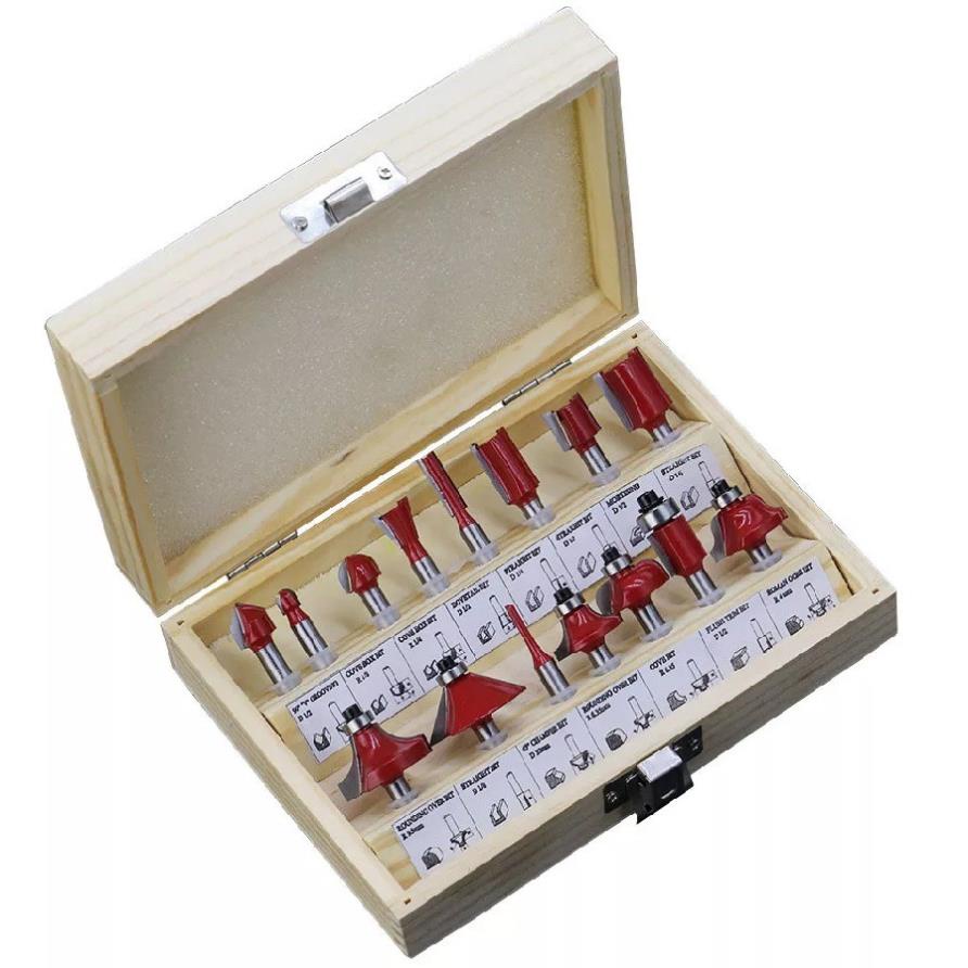 Bộ mũi phay gỗ cốt 6.35mm hoặc 12.7mm - bộ 15 mũi soi gỗ