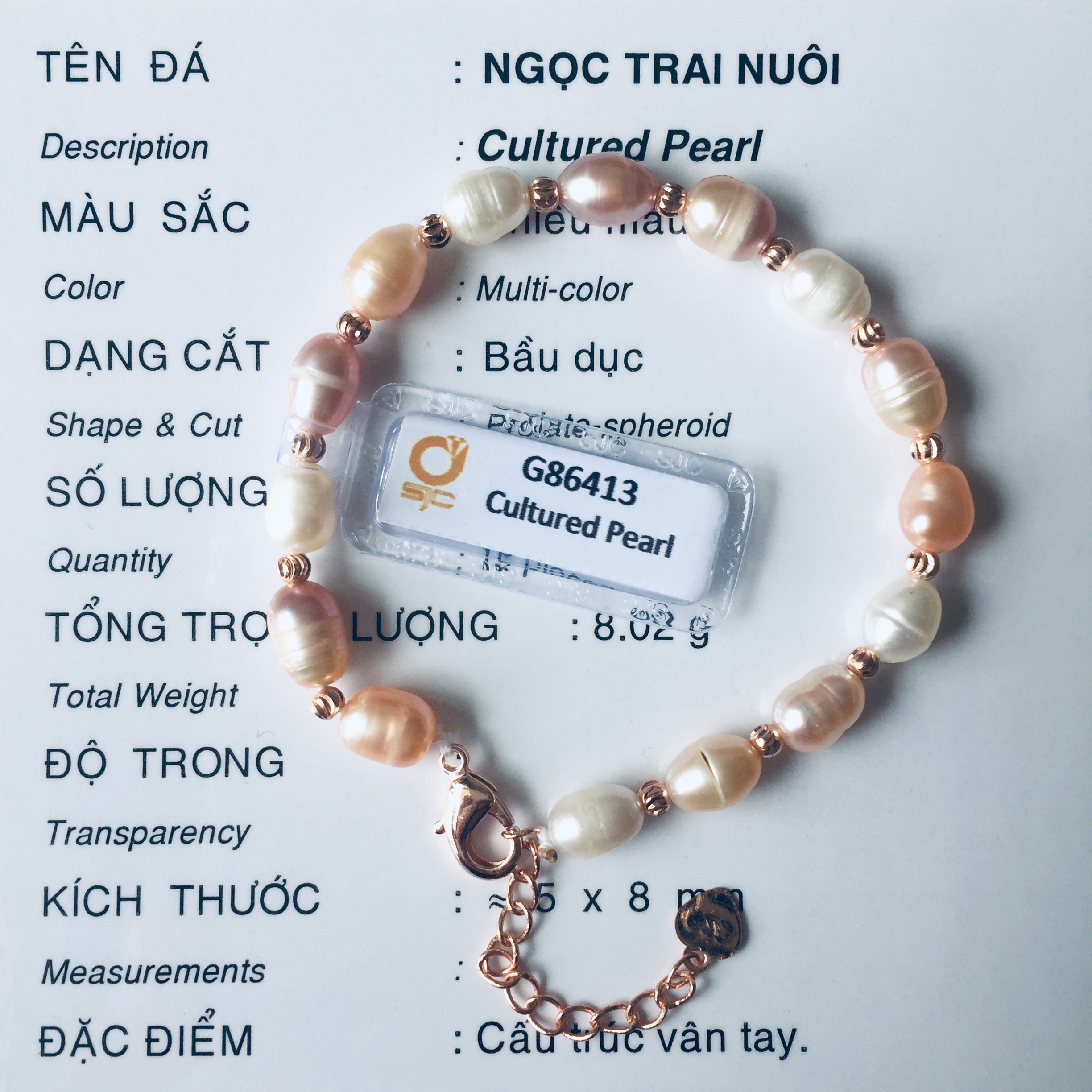 [HCM]Vòng đeo tay Ngọc trai Thiên nhiên Mixed màu hạt bầu dục 5-7li freesize Kèm GIẤY KIỂM ĐỊNH MẪU THỬ TẠI SJC Kèm hộp lót nhung