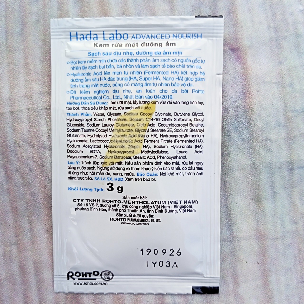 10 gói Kem rửa mặt dưỡng ẩm Hada labo (Mẫu thử gói mini 3g)