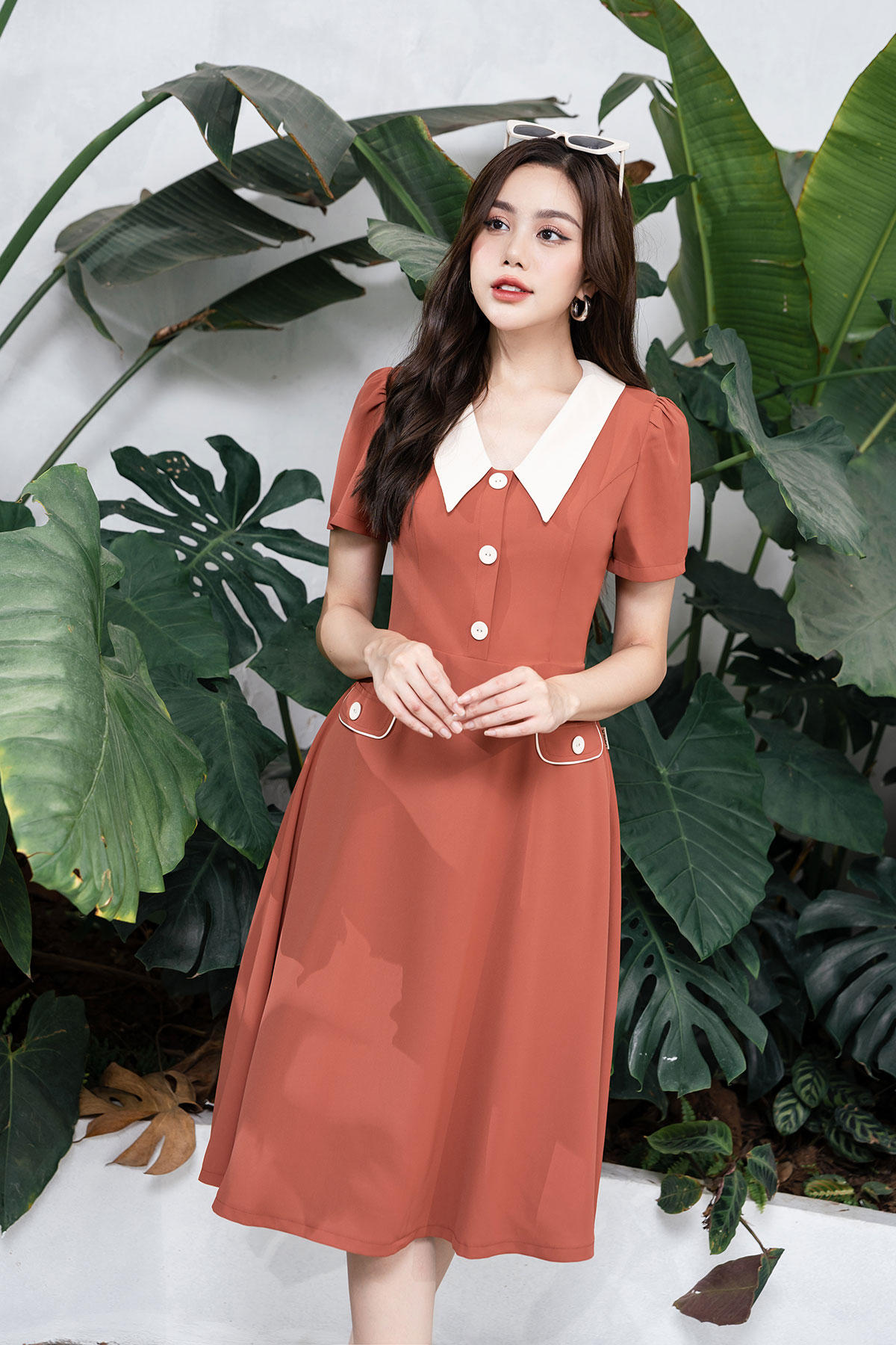 Đầm Cổ Phối Lamer Nắp Túi L63R23Q007