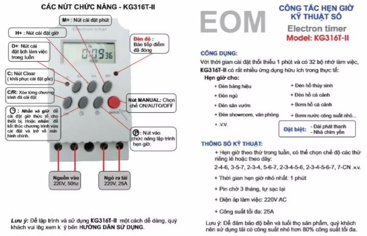 Công tắc hẹn giờ KG316T công suất lớn 25A