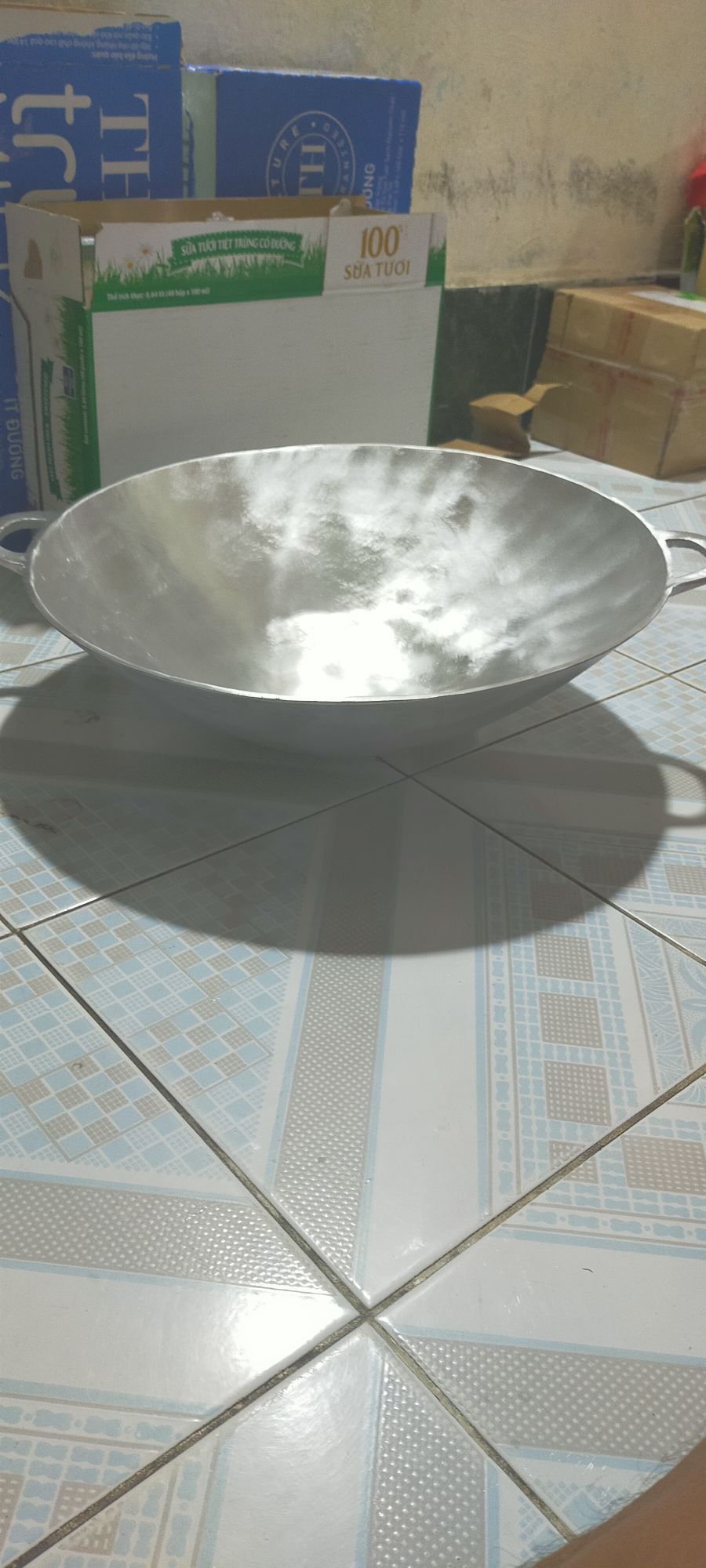chảo gang đít vũng dk47cm đã mài bóng