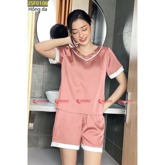 Bộ Lụa Đùi Cộc Tay Phối Viền CARDINA