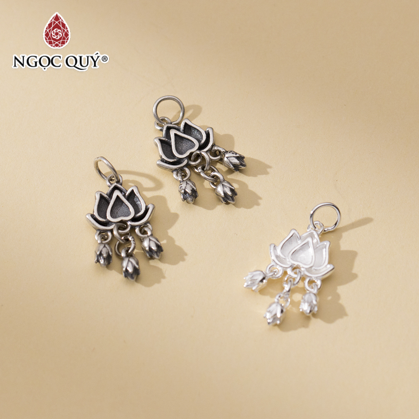 Charm bạc hoa sen treo - Ngọc Quý Gemstones