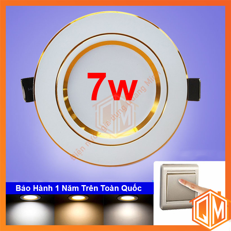 Đèn led âm trần 7w viền vàng 3 chế độ - Phi 90