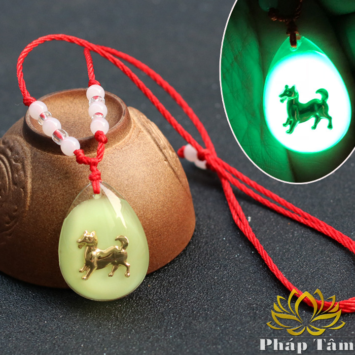 [SIÊU SALE+FREESHIP MAX 15K]Mặt Dây Chuyền Phong Thủy Dạ Quang 12 Con Giáp Dát Vàng