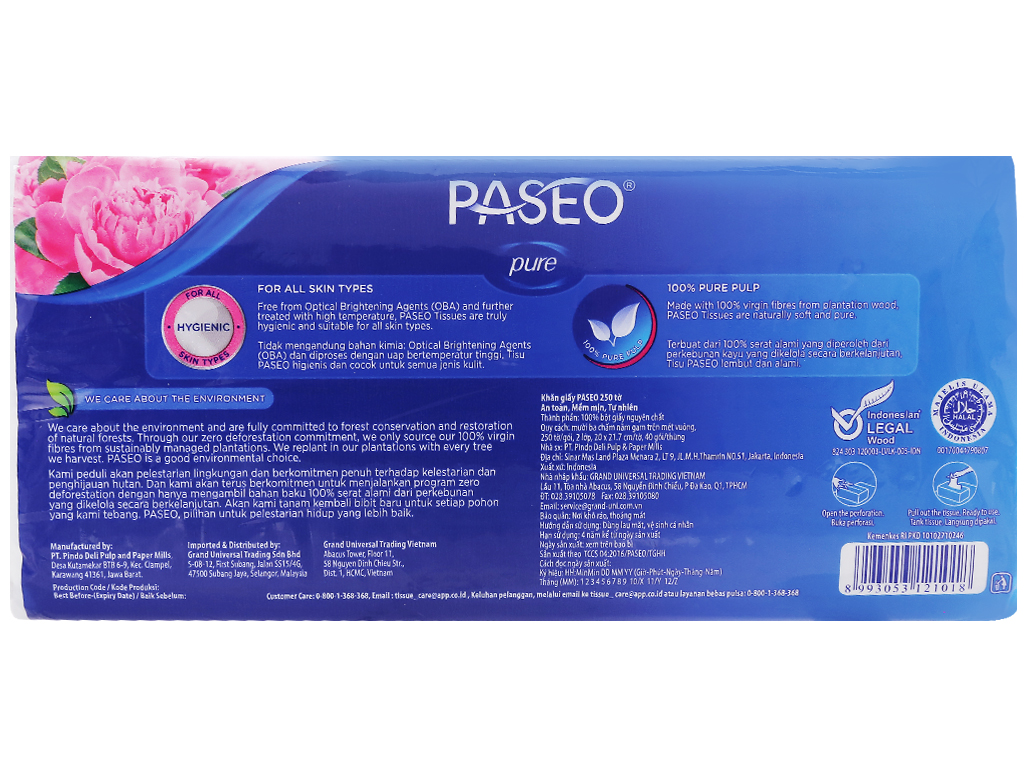 Khăn giấy Paseo 250 tờ ( 2 lớp )