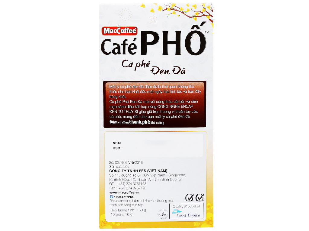CA PHE DEN DA MacCoffee CAFE PHO 160GR (10 goi X 16g)