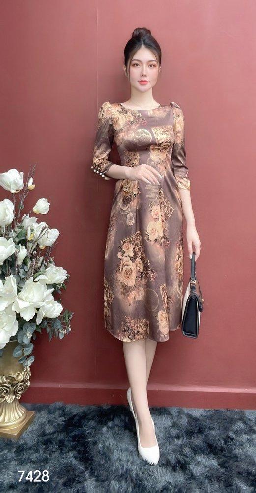 Đầm emy em7428 xoè a lụa vân pháp lvp tay lỡ