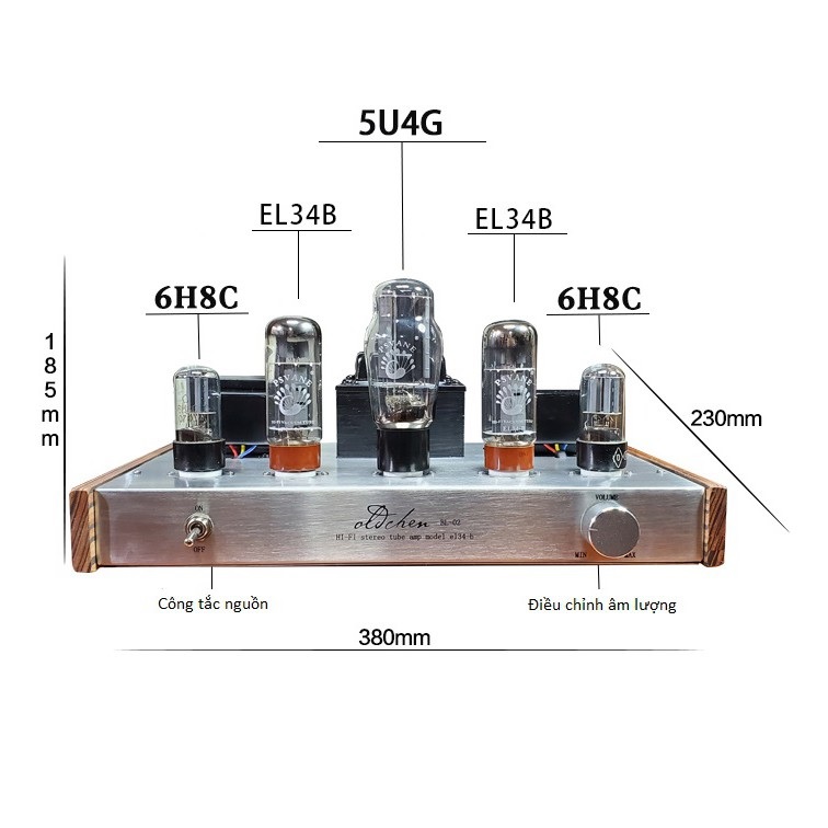 Ampli đèn EL34 hãng Oldchen công suất 10w/ 1 kênh chất âm mềm mại (EL34 5 bóng bạc). Oldchen EL34-B Tube Amplifier Single Ended Amplifier Hifi Amp Vacuum Tubes
