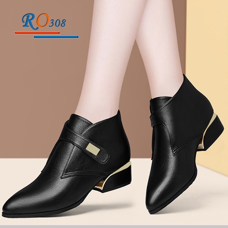 Giày bốt nữ 4cm cổ thấp hàng hiệu Rosata boot nữ RO308
