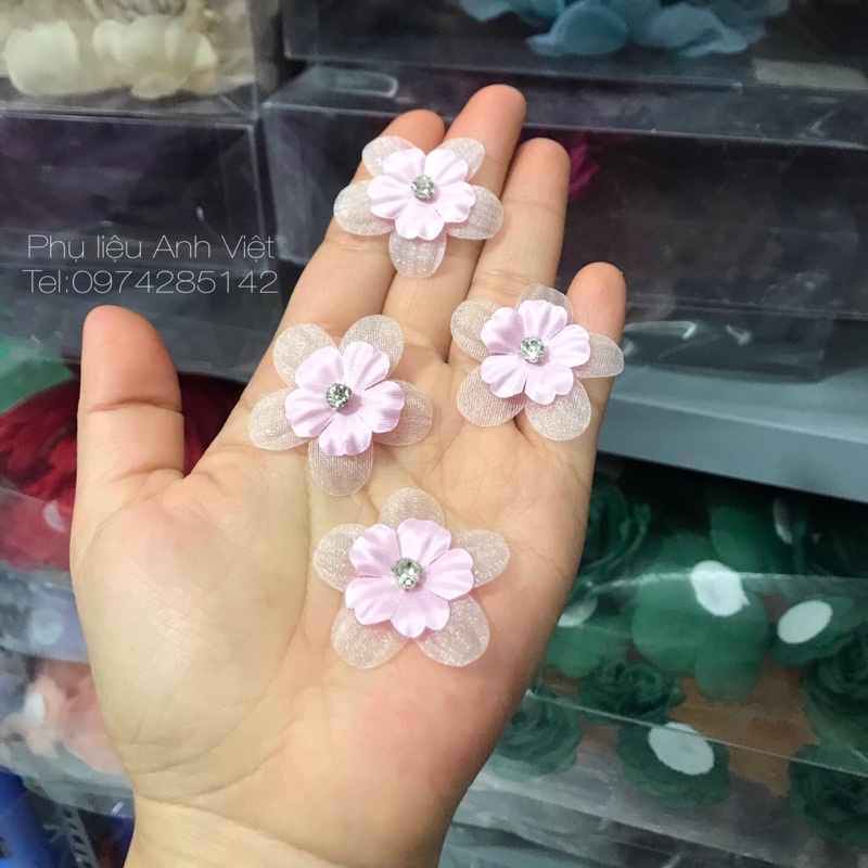 Hoa voan nhuỵ pha lê cao cấp đính áo váy