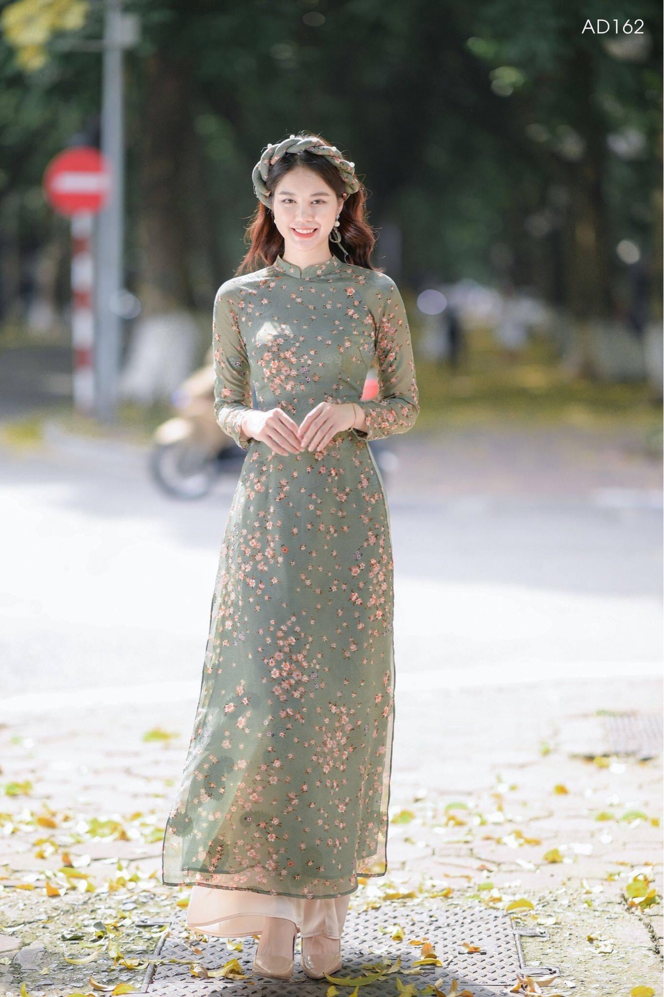 Bộ Áo Dài Voan Tơ Ý Màu Xanh Không Mấn - Mixasale