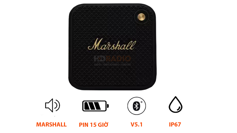 Marshall Willen Portable Bluetooth Speaker, Black & Brass