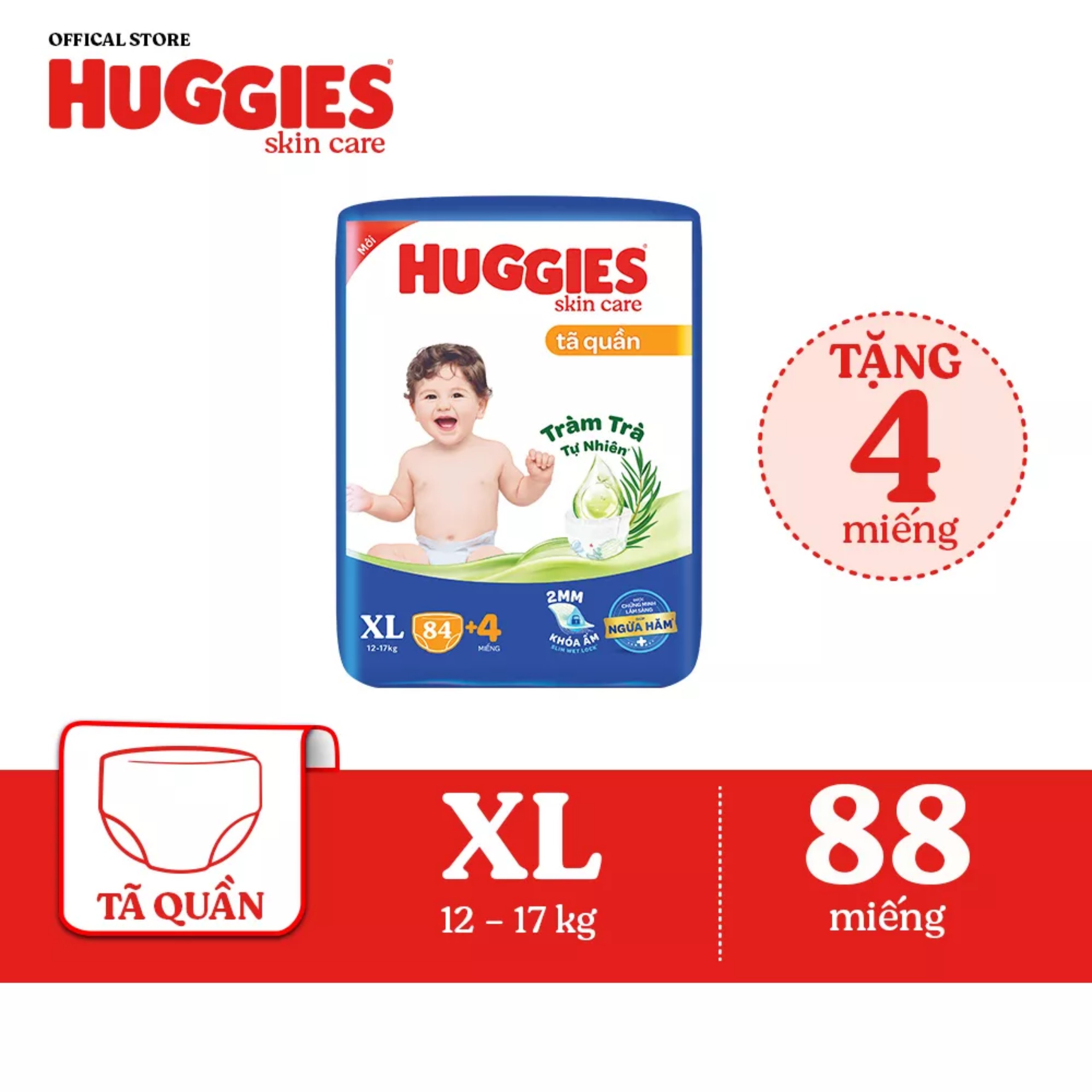 Tã quần Huggies Skincare Mega Jumbo M106/L96+8/XL84+4/XXL76+4