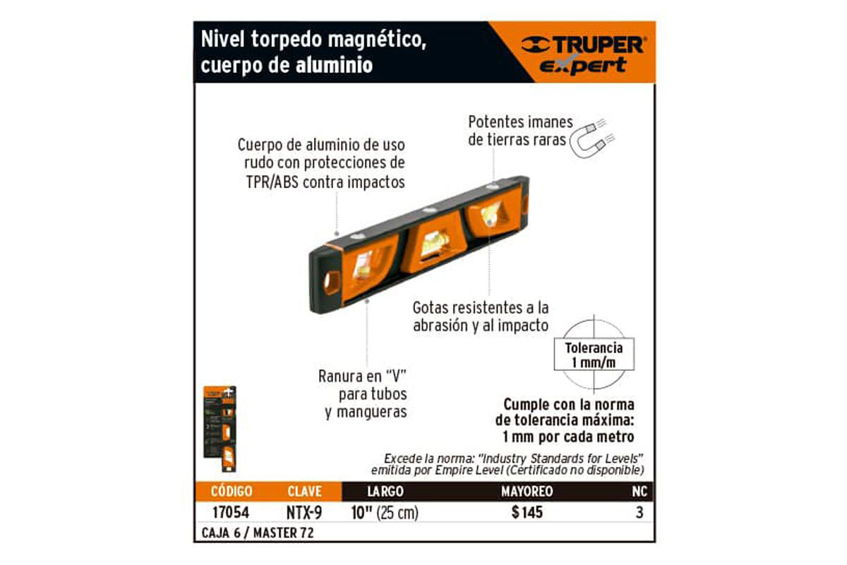 Thước thuỷ 9in/22,5cm, có từ NTX-9 Truper - 17054