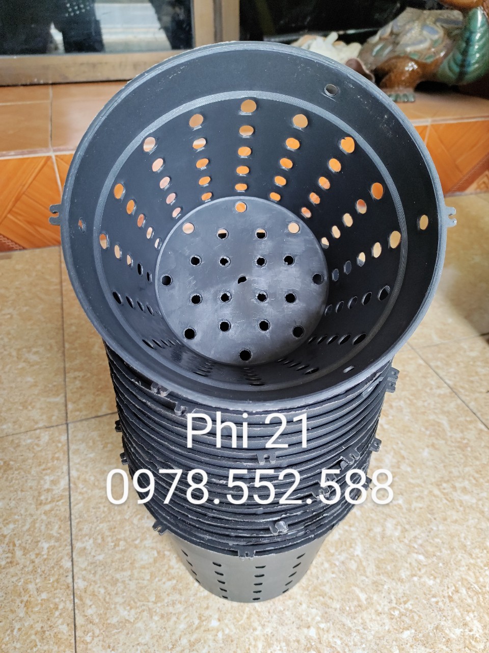 Combo 10 Chậu nhựa đen nhiều lỗ trồng Lan phi 21 cm