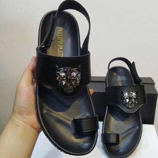 dép nam xỏ ngón nam da đế 2 lớp logo hổ