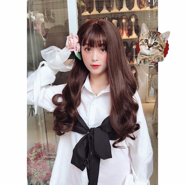 Tóc giả nguyên đầu xoăn 60cm - tơ cao cấp