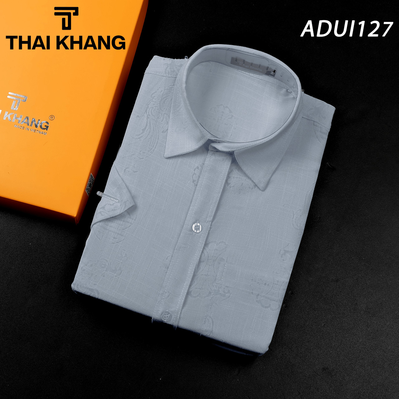 Áo sơ mi nam trung niên ngắn tay vải đũi mềm mát form rộng loại áo sơ mi trung niên form rộng cho người lớn tuổi họa tiết in chìm adui12