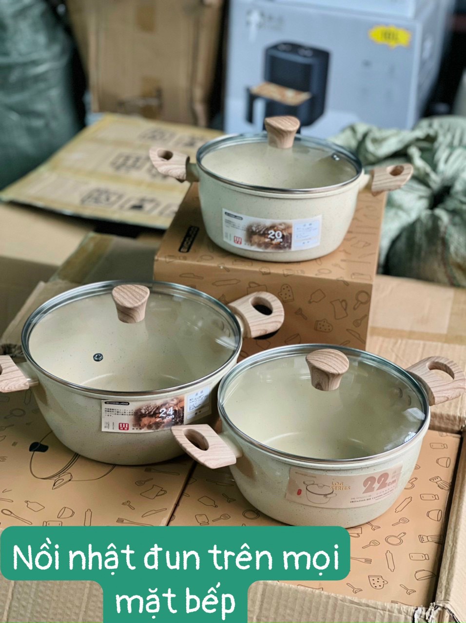 Nồi Đá Chống Dính Nhật 20CM 22cm dùng cho tất cả bếp - Nồi vân đá có quai cầm bằng gỗ, nắp kính sang trọng, chảo chống dính, nồi chảo, chảo 26cm, chảo 18cm, chảo chống dính bếp ga, chảo chống dính bến điện từ, chảo chiê