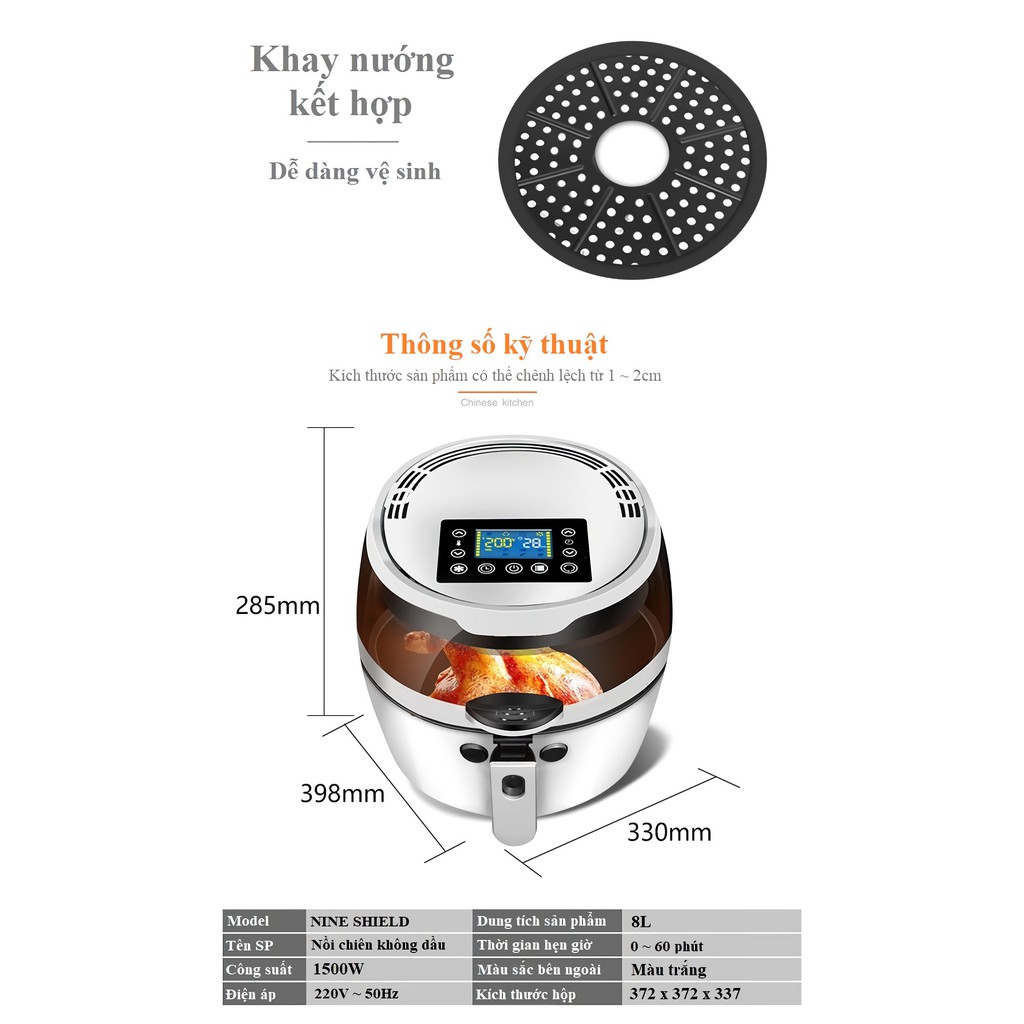 Nồi chiên không dầu 8L Nineshield KB-6001M