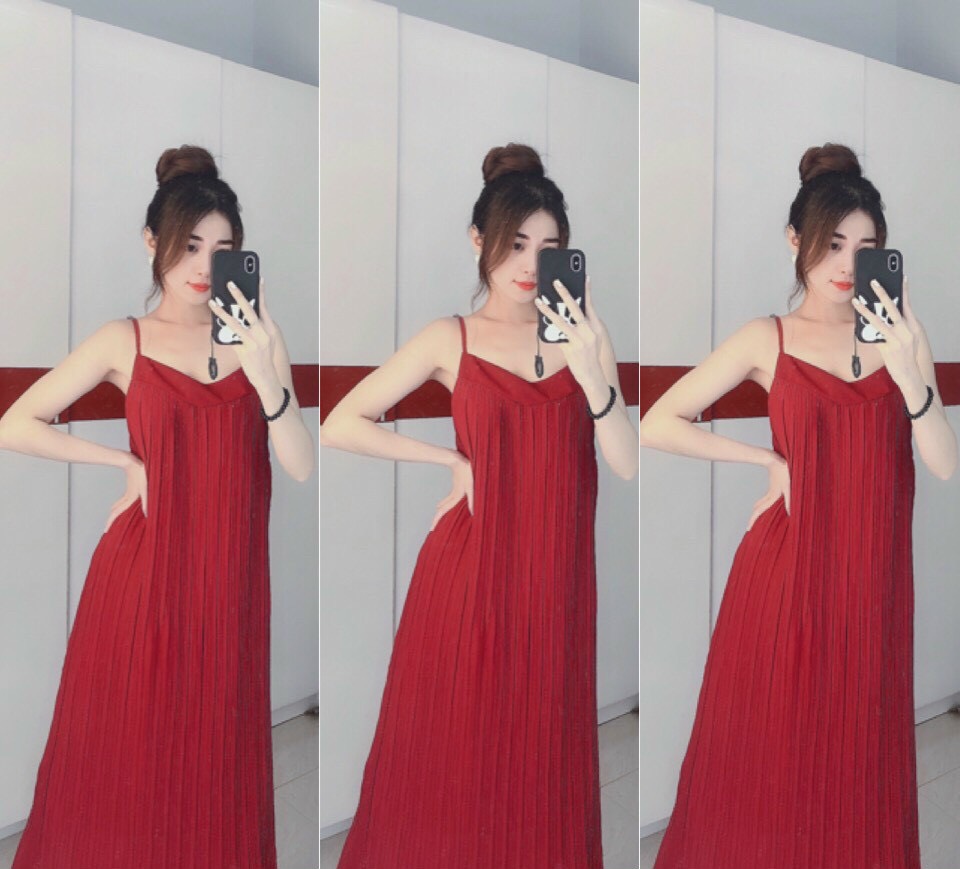 Đầm maxi dập ly 2 dây