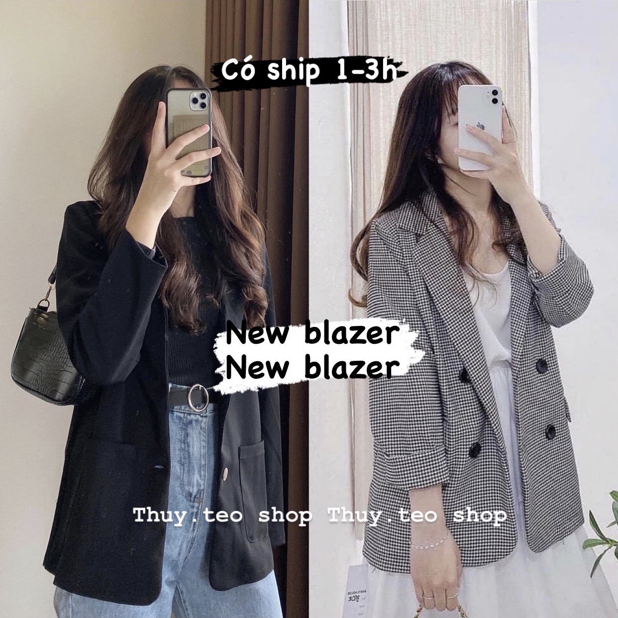 Áo blazer  kẻ loại 2 lớp có túi thật
