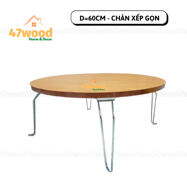 Bàn xếp đa năng 4 chân, mặt vân gỗ đường kính 60cm