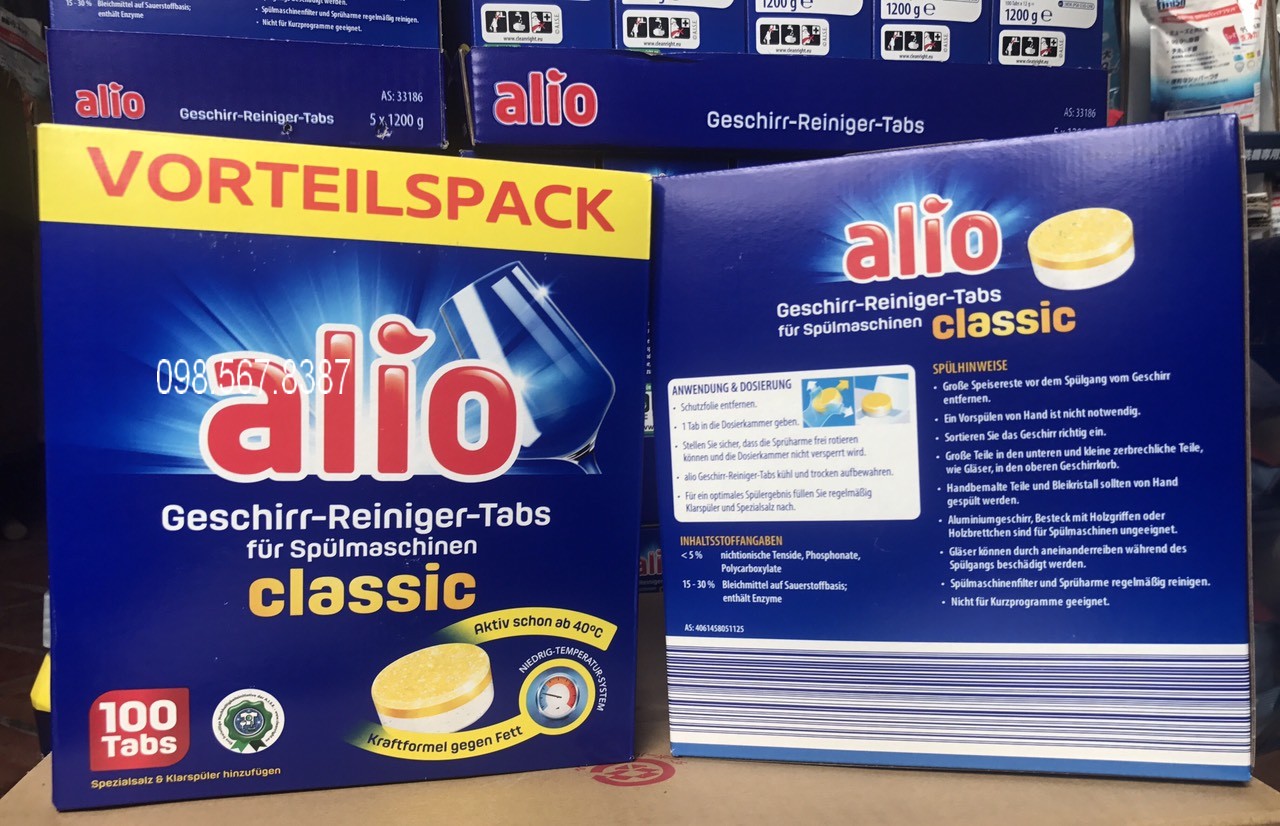 Viên rửa bát Alio 100 viên dùng cho Máy rửa bát chén