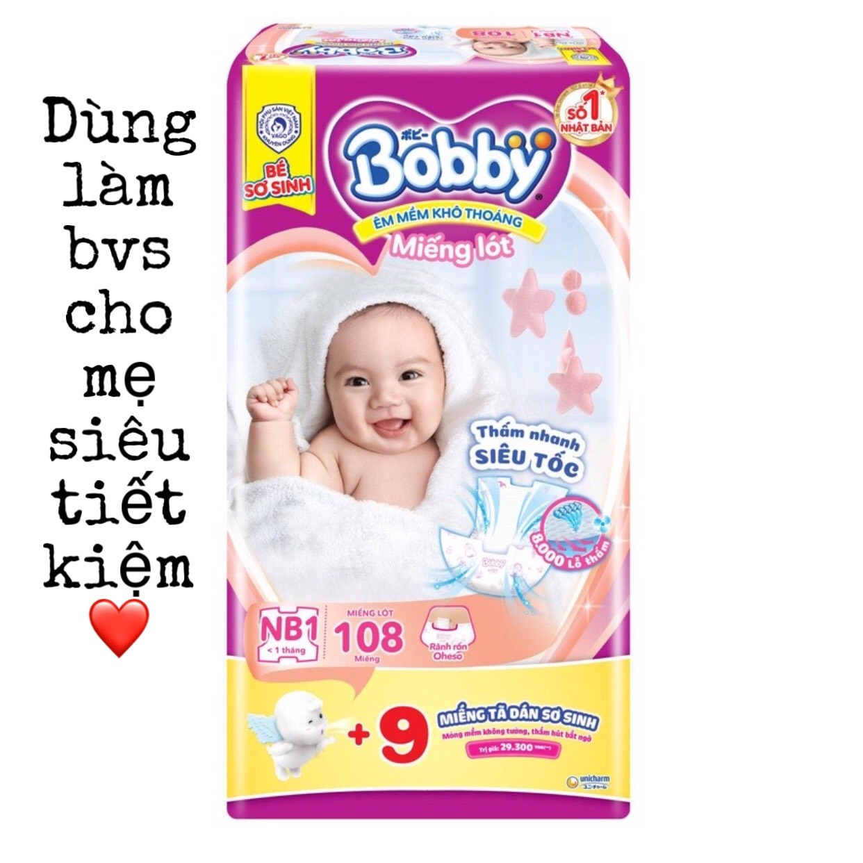 Miếng lót sơ sinh Bobby Newborn 1 - 108+6 miếng