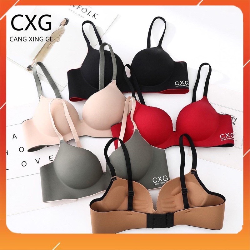 Áo lót nữ su đúc CXG không gọng, nâng ngực phối màu quai chip bra, chip A20