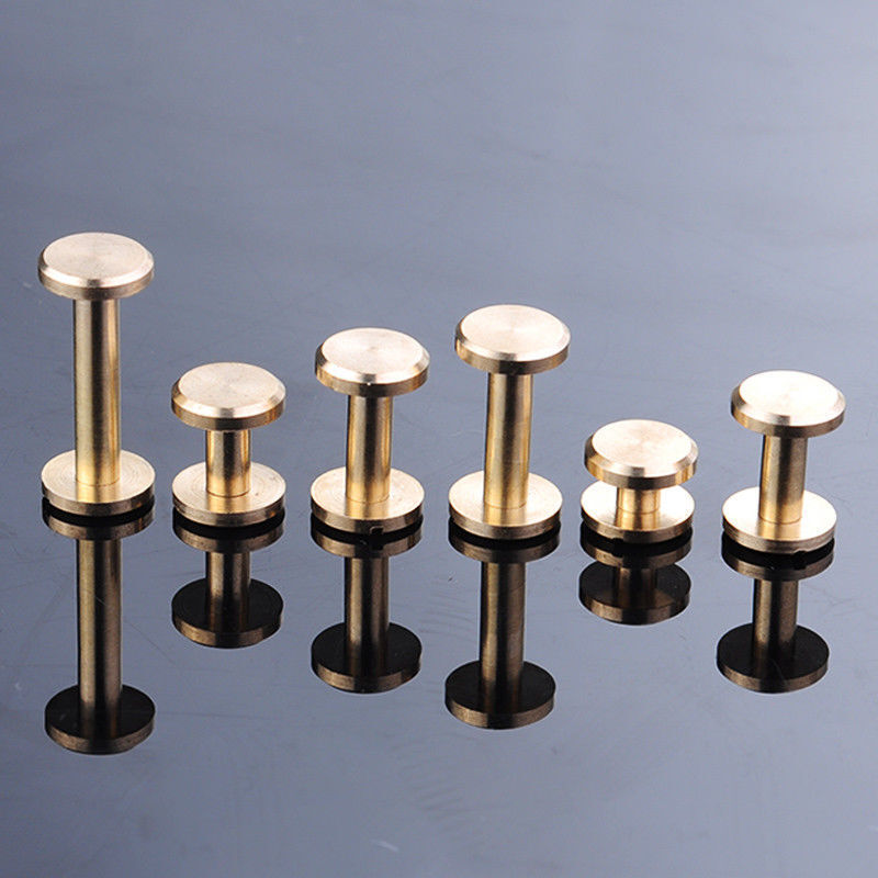 10pcs Solids sincere Brass Binding Chicago Screws Nail Stud Rivets For Photo Album Leather Craft Studs Belt Wallet Fasteners 8mm Flat Cap