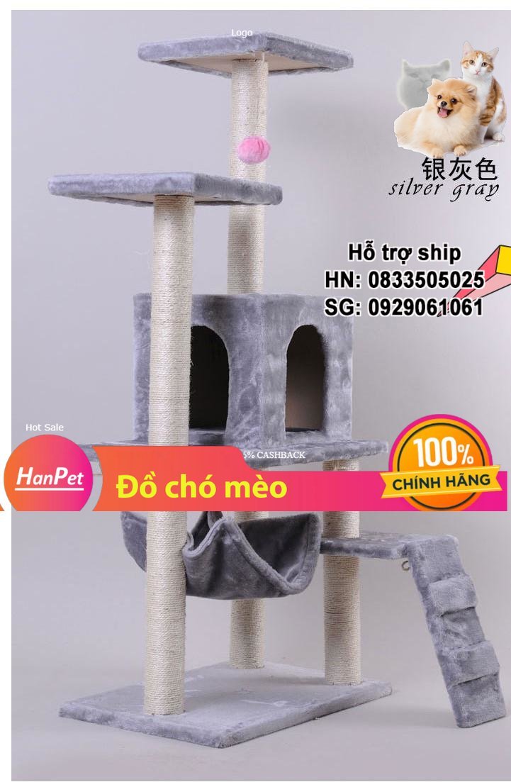 Hanpet - Trụ mèo leo trèo nhiều bộ phận (2 loại) Loại nhà mèo dạng nhà cây cho mèo cats tree đa chức năng cho mèo chơi và mèo cào móng