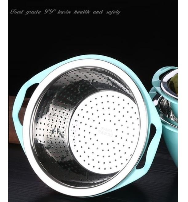 Bộ thau rổ đựng rau củ ( Rổ Inox 304 thau nhựa  ) - 27x10cm ( ĐK : 23cm )