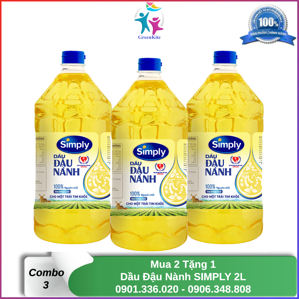 Combo 3 chai dầu ăn simply đậu nành 2l