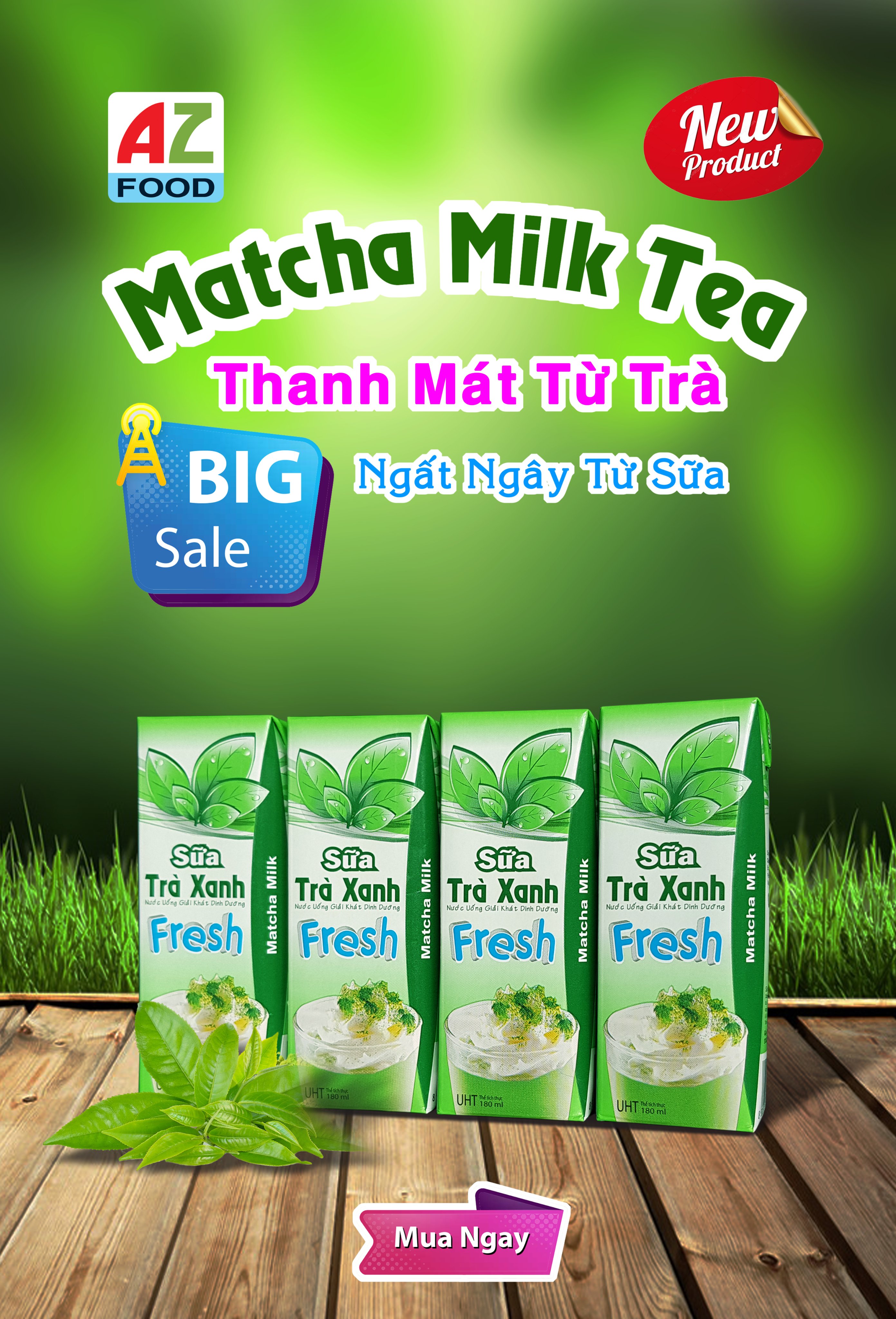 Sữa Trà Xanh Fresh - Nguyên Chất ít đường (Lốc 4 hộp x 180ml) - Thương hiệu AZ Food
