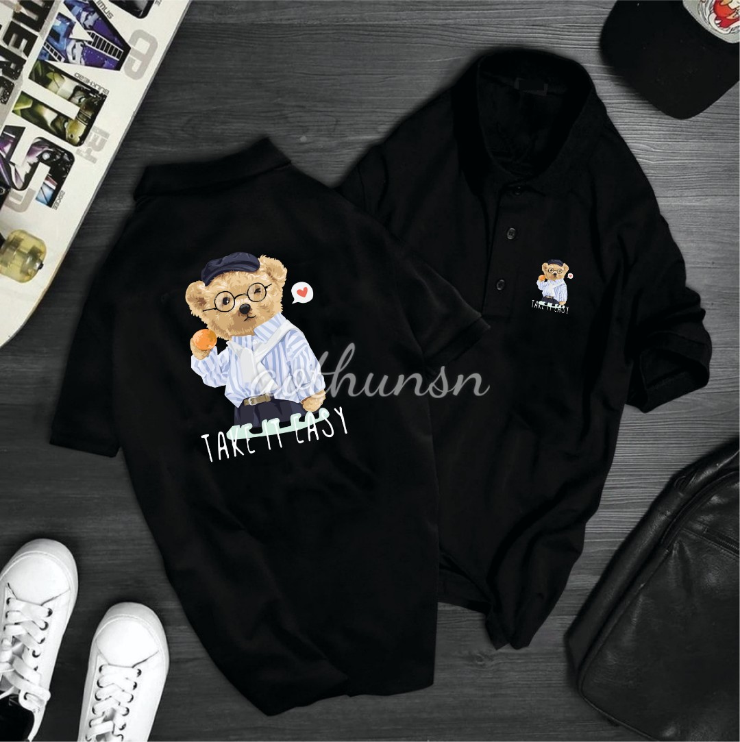 (aothunsn) Áo thun cổ trụ cổ bâu polo TAKE IT EASY (VẢI DA CÁ)