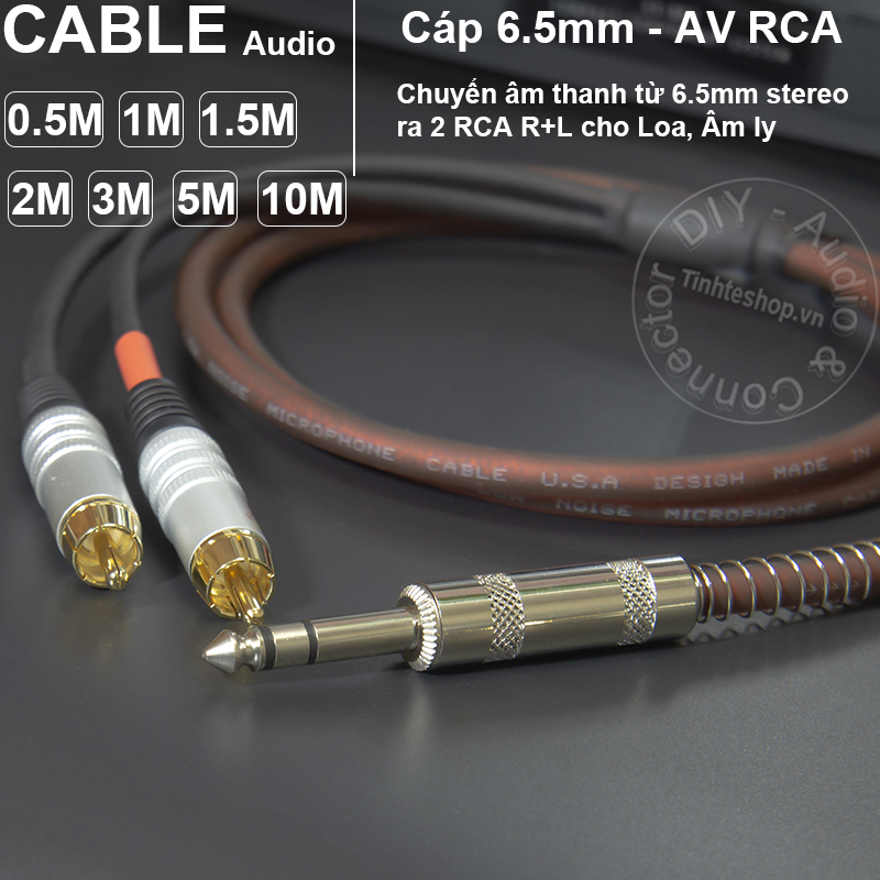 Dây 6 ly stereo ra 2 đầu AV hoa sen DIY 0.5M đến 10M - 6.5mm ra 2 RCA