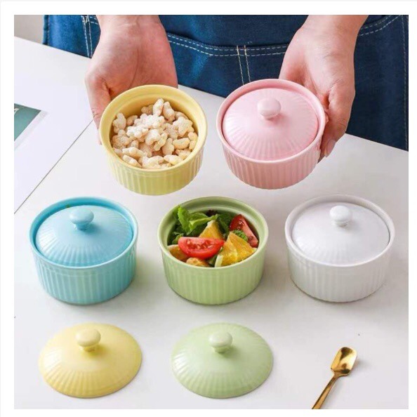 Chén sứ ăn dặm ramenkin có nắp 150ml cho bé