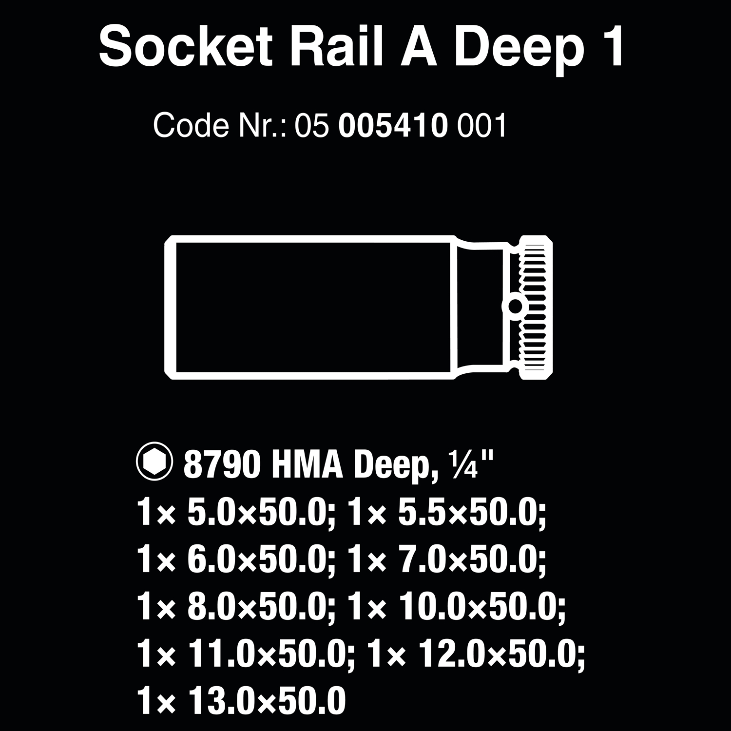 Bộ tuýp dài 1/4" Wera 05005410001 Magnetic socket rail A Deep 1 gồm 9 cái đa năng dùng tay và máy