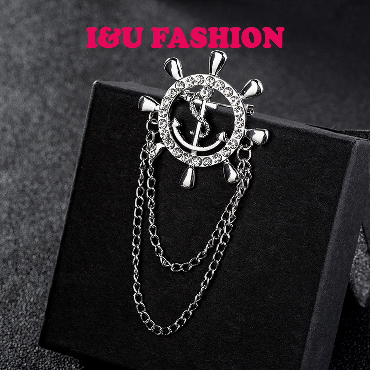 Ghim Cài Áo Vest Nam Nữ Hình Bánh Lái Tàu Và Mỏ Neo Độc Đáo Màu Bạc Đính Đá Cao Cấp Sang Chảnh Phụ Kiện Thời Trang Basic Tối Giản GA-02