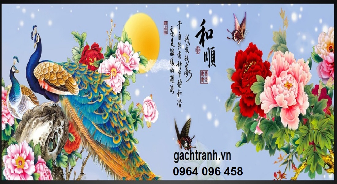 gạch tranh 3d mẫu tranh chim công - DNN6
