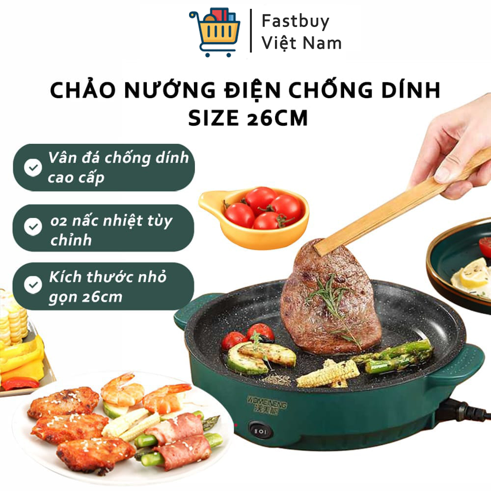 [Voucher 7% Max 800K]Chảo Nướng Điện Mini Đa Năng 26Cm , Bếp Nướng Thịt BBQ Hàn Quốc  Tráng Men Chống Dính, Dễ Dàng Lau Chùi, Đảm Bảo Vệ Sinh Ăn Uống