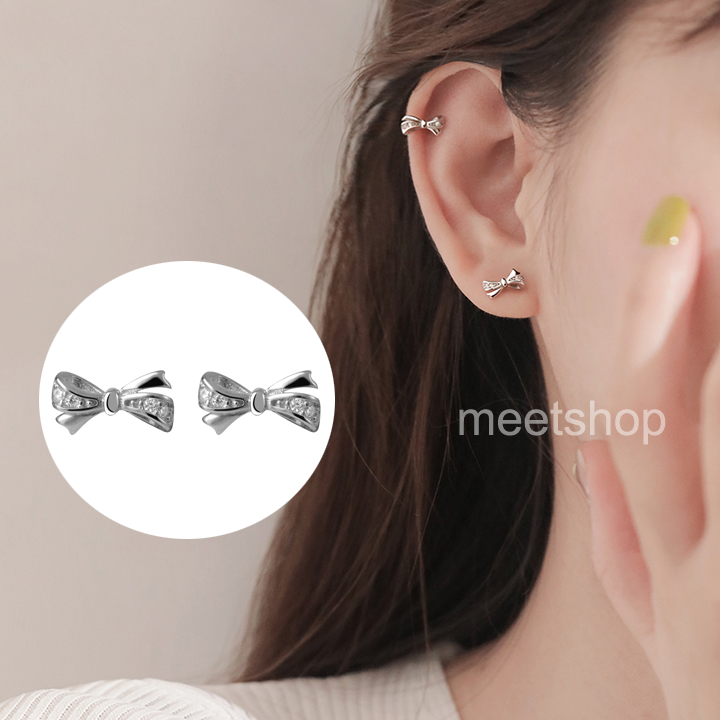 [HCM]Bông tai nữ nơ nhỏ xinh đính zircon dễ thương
