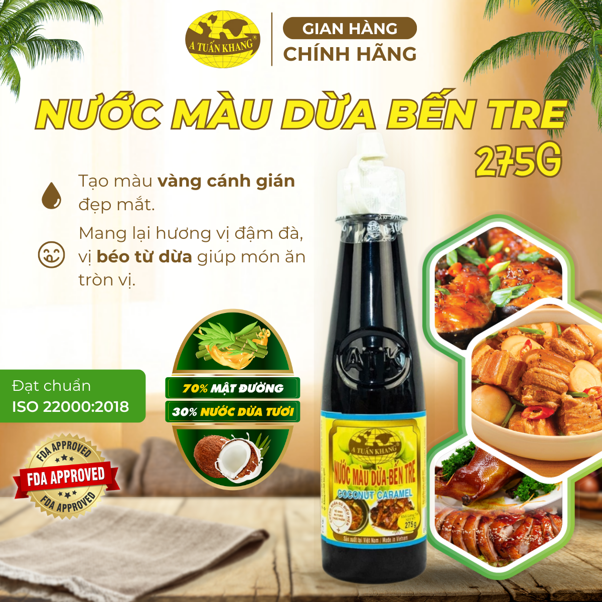 Nước Màu Dừa Bến Tre 275g – Nước Hàng Cốt Dừa Kho Cá, Thịt Đậm Đà Hương Vị Truyền Thống | A TUẤN KHANG
