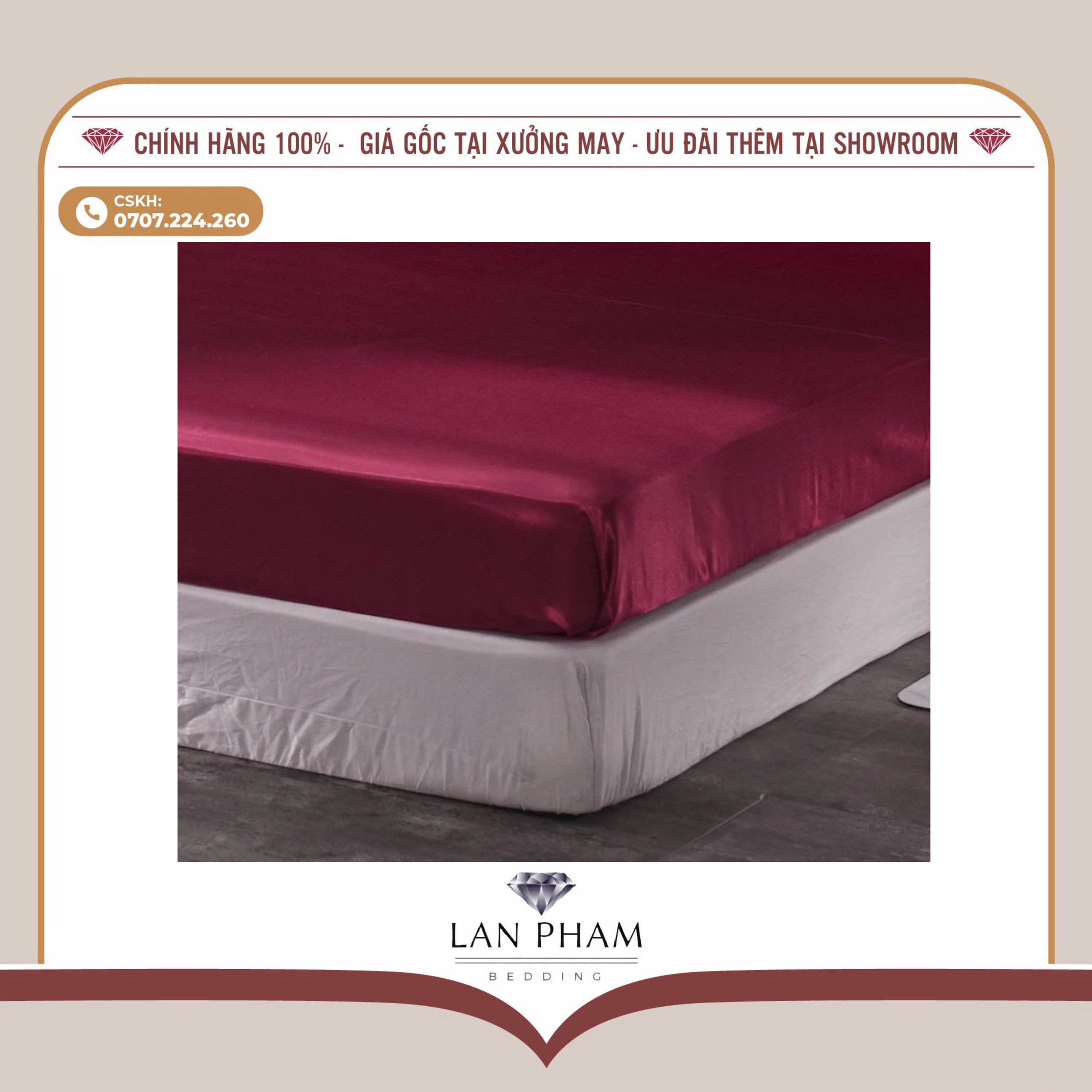 BỘ GA GIƯỜNG DRAP GỐI PHI LỤA MÀU ĐỎ MẬN CAO CẤP LAN BEDDING