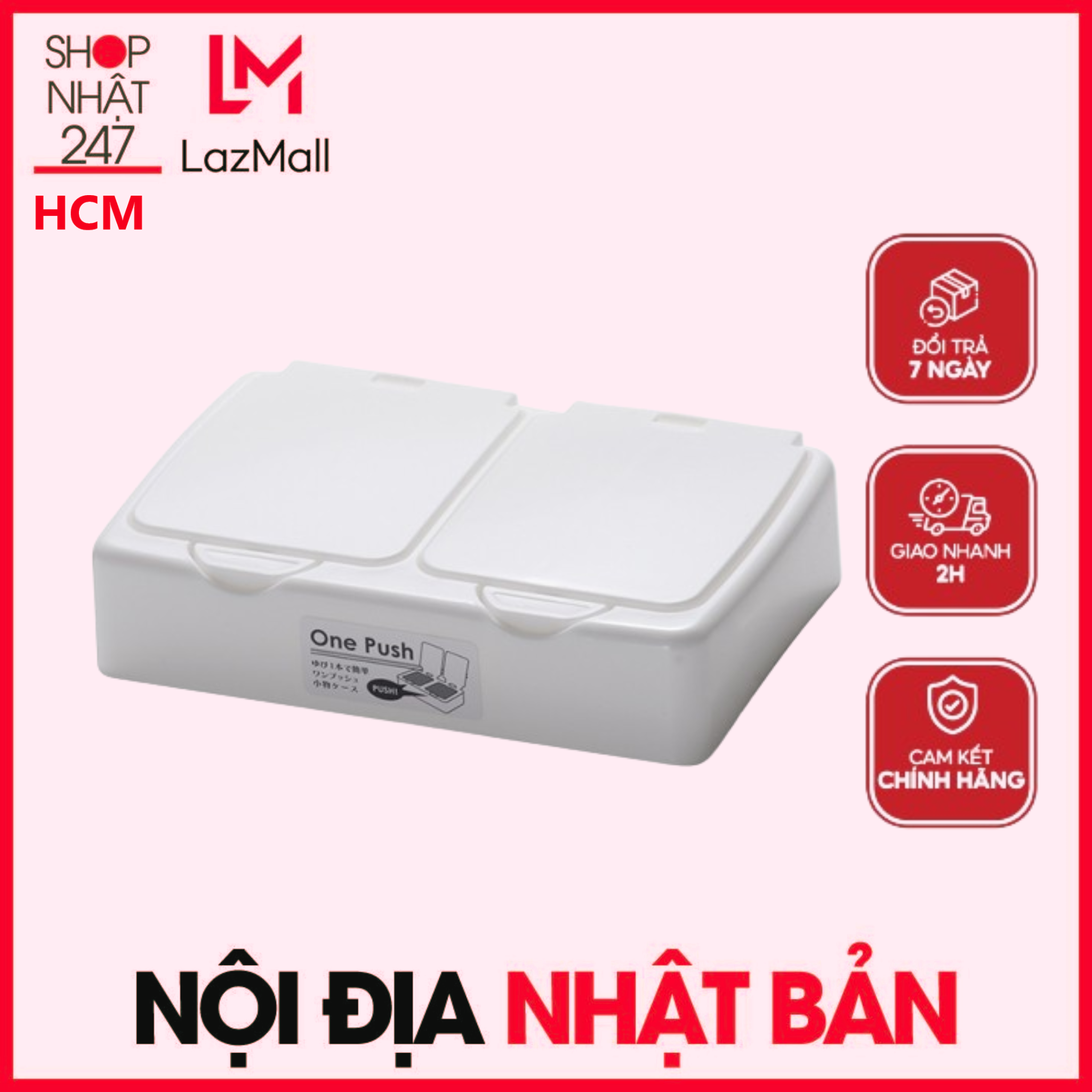 Hộp đựng vật dụng nắp bật 2 ngăn nội địa Nhật Bản