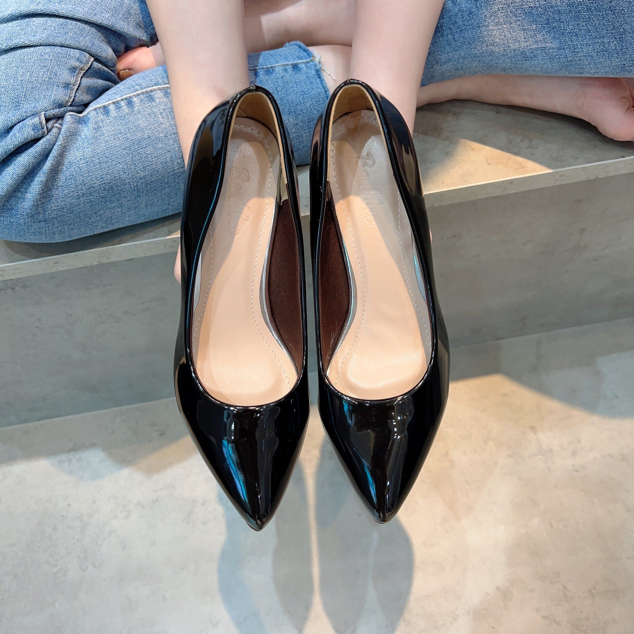(size 36-40) GIÀY BÍT MŨI DA BÓNG, GÓT 3CM